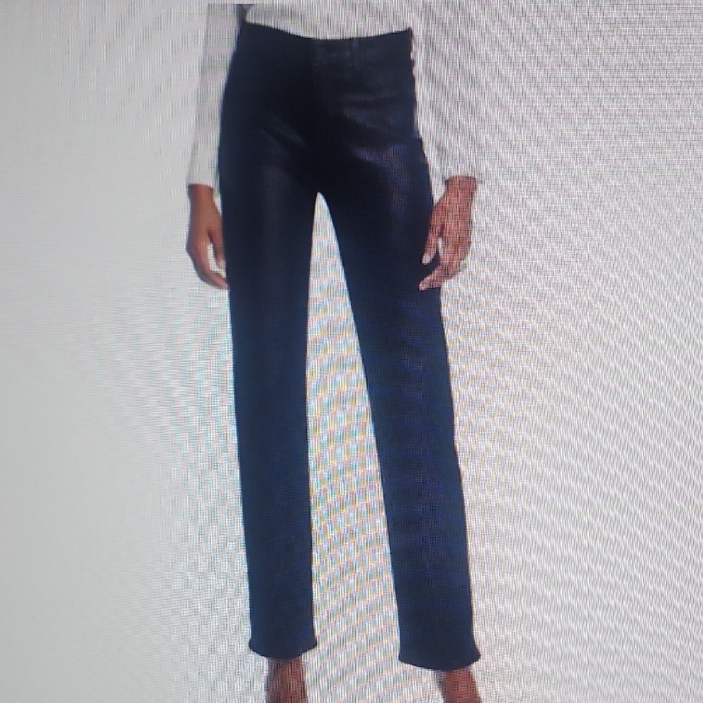 L'AGENCE Ginny High Rise Straight Leg Jeans Coated Noir Zipper Size 26